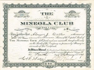 Mineola Club of Fox Lake - Stock Certificate